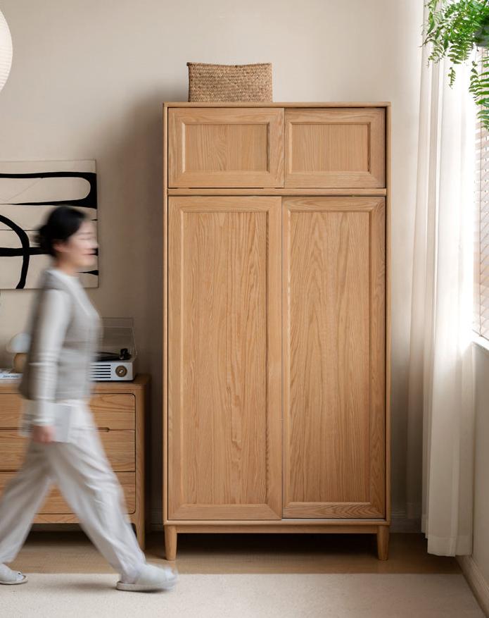 Solid Oak Wood Sliding Door Wardrobe Closet - Modern & Spacious Storage for Bedroom, Living Room, or Walk-In Closet