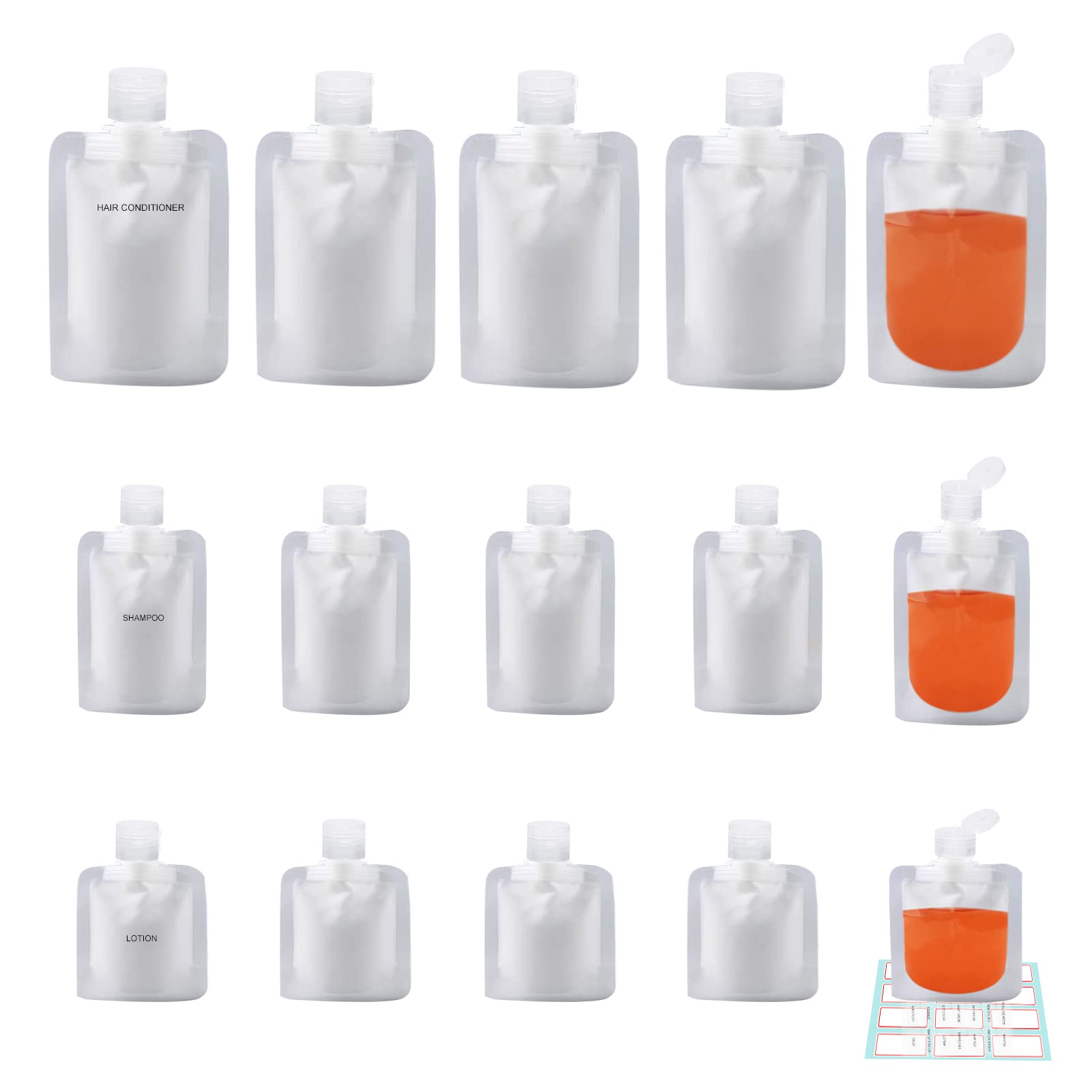 15-Piece Travel Toiletry Bags Set - TSA Approved Clear Cosmetic Containers for Shampoo, Conditioner & Skincare (30ml/50ml/100ml) | Leakproof Squeeze Pouches for Airplane, Gym & Vacation Essentials