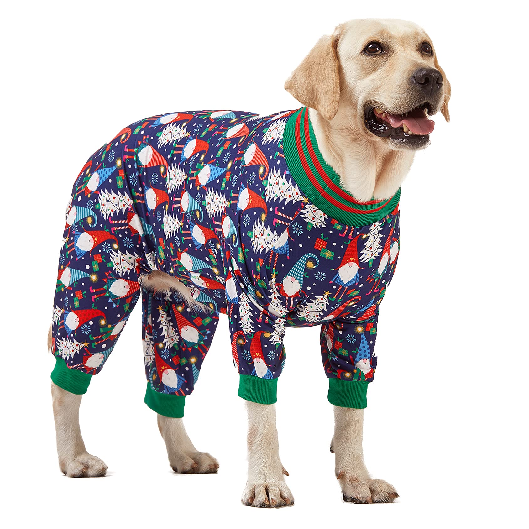 LovinPet Large Dog Christmas Pajamas - Festive Holiday Dog Outfit with Navy Gnome Print, Lightweight Pullover Onesie for Pitbulls & Medium Dogs | Perfect for Christmas Photos & Family Gatherings