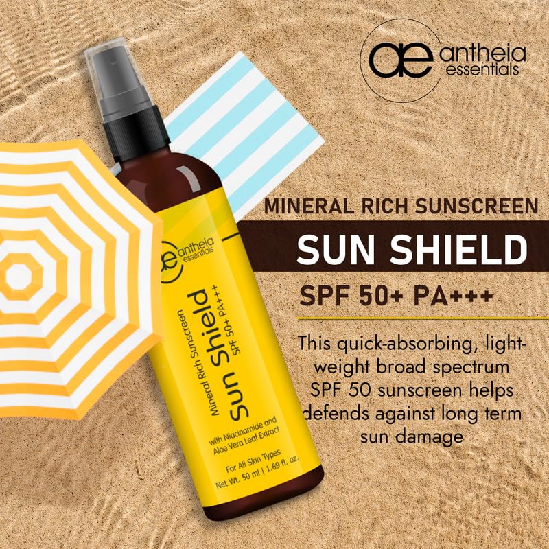 Antheia Essentials SPF 50 PA+++ Sunscreen for Women - Broad Spectrum Protection, No White Cast, Sensitive Skin Friendly with Dewy Finish - 50ml | Daily Face Moisturizer for Outdoor Activities, Beach & Travel