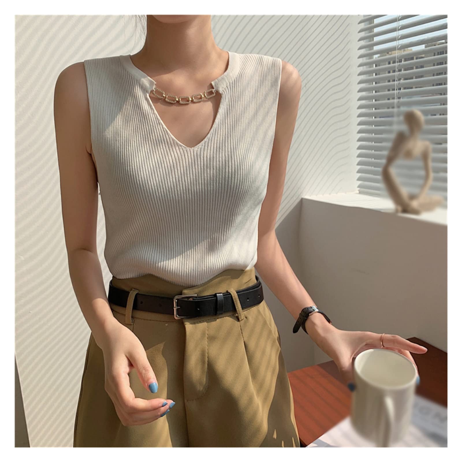 Women's Sleeveless Knit Tops - Stretchy Elastic Summer Thin T-Shirts for Women, Casual Spring & Summer Blouses (One Size, Color A) - Perfect for Beach Outings, Vacations, and Everyday Wear