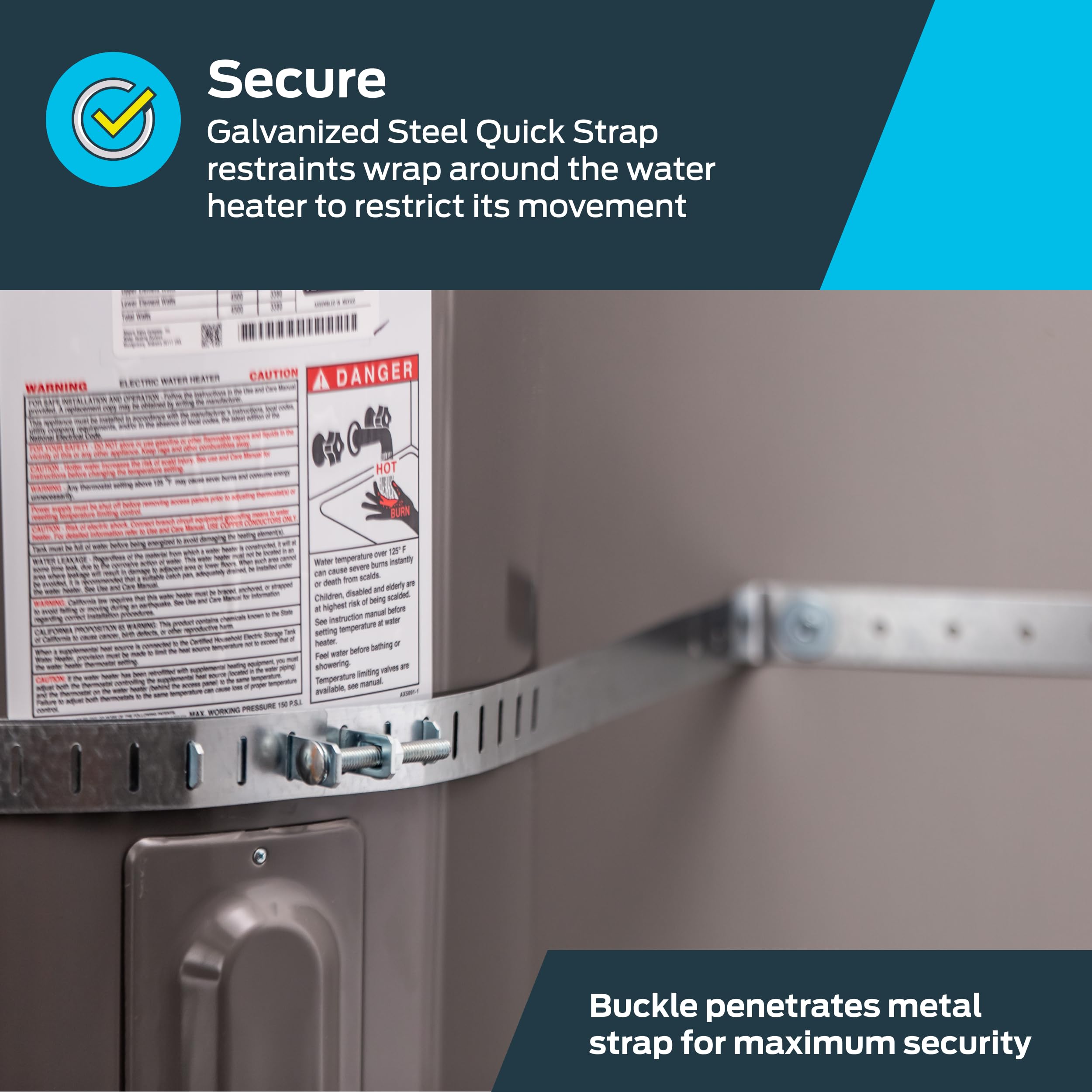 HoldRite QS-120 QuickStrap for 120 Gallon Water Heater - Heavy Duty Galvanized Steel Support Strap - Secure Water Heater Installation for Residential & Commercial Use