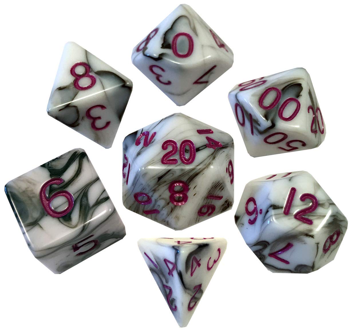 Premium 7-Piece Metallic Dice Set - 16mm Acrylic Polyhedral Dice for D&D, RPG, MTG (Black & White) - Perfect for Tabletop Gaming, Role-Playing Adventures & Collectors