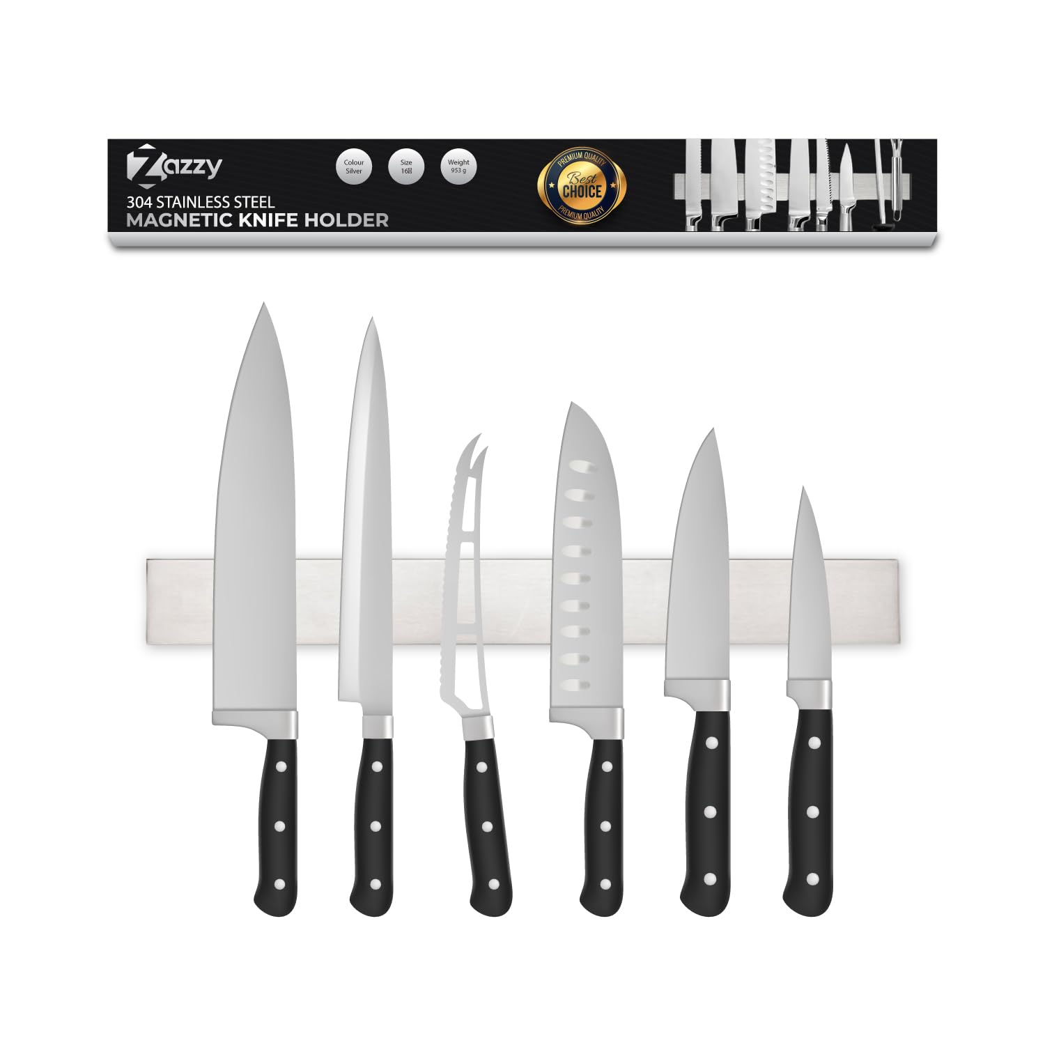 Premium 16-Inch Magnetic Knife Holder for Wall & Refrigerator - Strong Magnetic Strip for Kitchen Organization & Knife Storage - Perfect for Home Chefs & Professional Kitchens