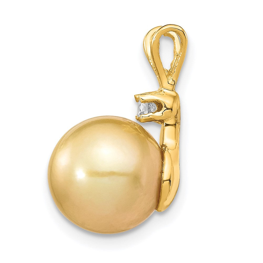 14K Gold 9-10mm South Sea Cultured Pearl & 0.05ct Diamond Pendant Necklace XF748 - Elegant Jewelry Gift for Women, Perfect for Weddings & Anniversaries