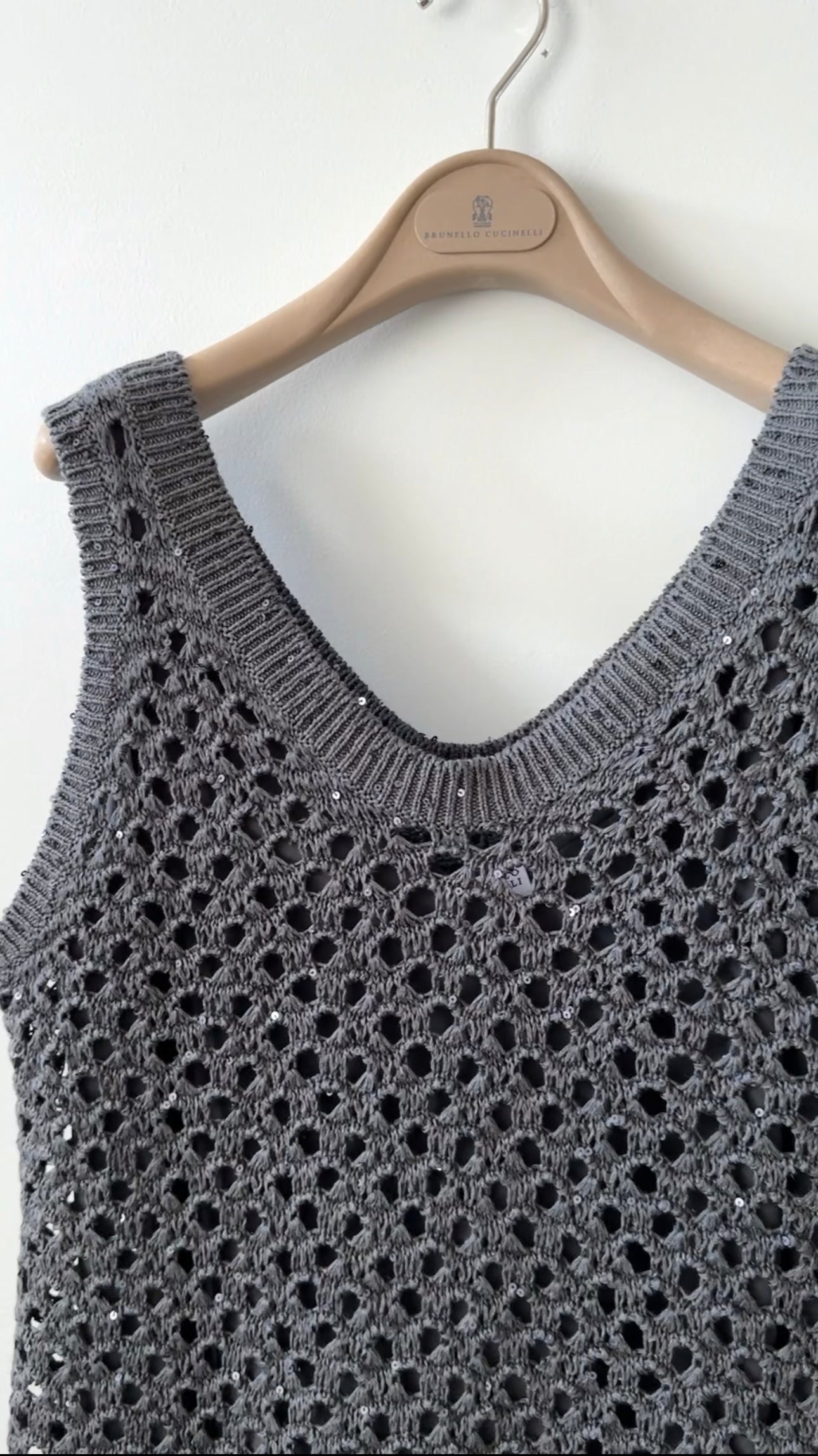 Brunello Cucinelli Grey Sequin Knit Long Sleeve Tank Dress Size S - Elegant Evening Wear for Parties & Special Occasions