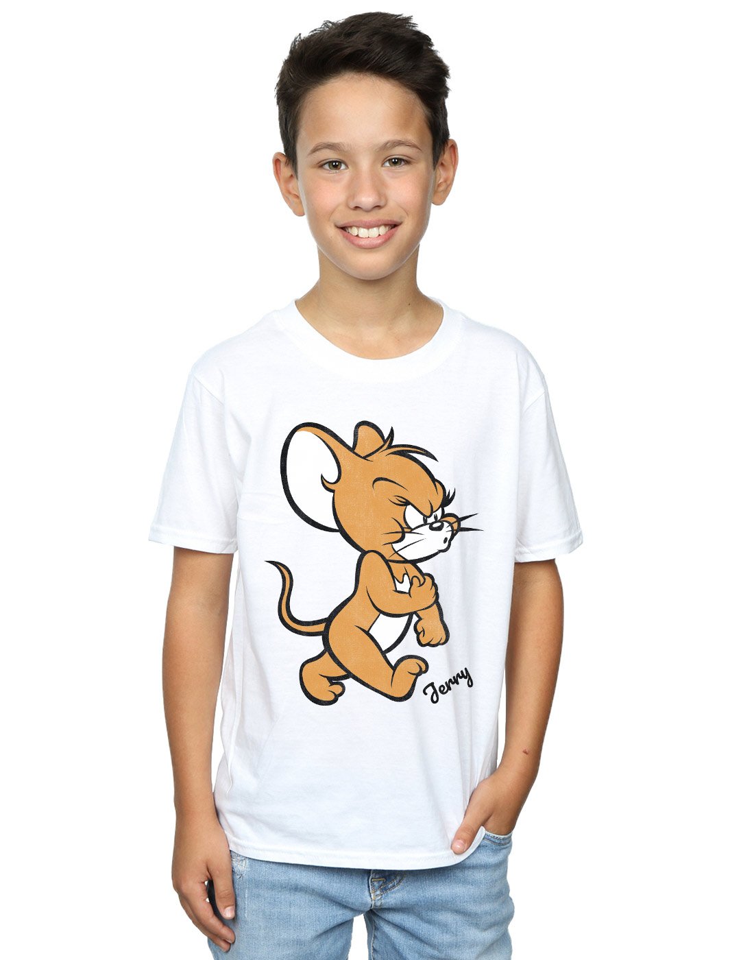 Tom and Jerry Boys' Angry Mouse Graphic T-Shirt - White Cotton Tee for Kids 5-6 Years - Fun Cartoon Character Shirt for School, Playdates & Birthday Parties