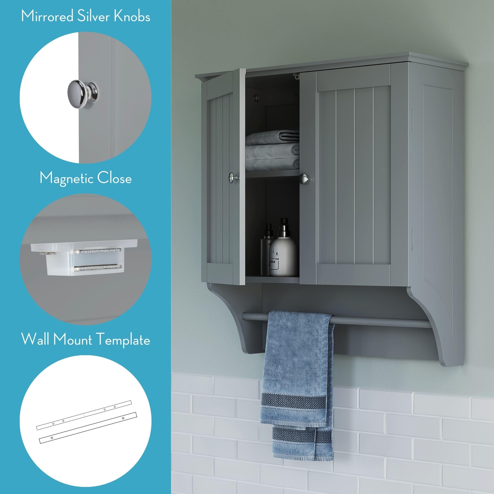 Ashland 2-Door Gray Wall Cabinet for Kitchen & Bathroom Storage