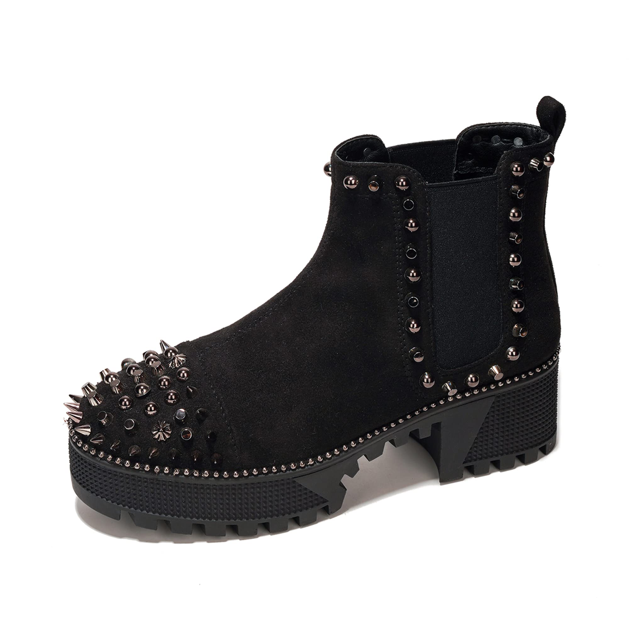 Cape Robbin Women's Spiky Pull-On Combat Boots - Black Studded Ankle Boots with Platform for Punk, Gothic & Streetwear Fashion | Perfect for Concerts, Parties & Everyday Edgy Style