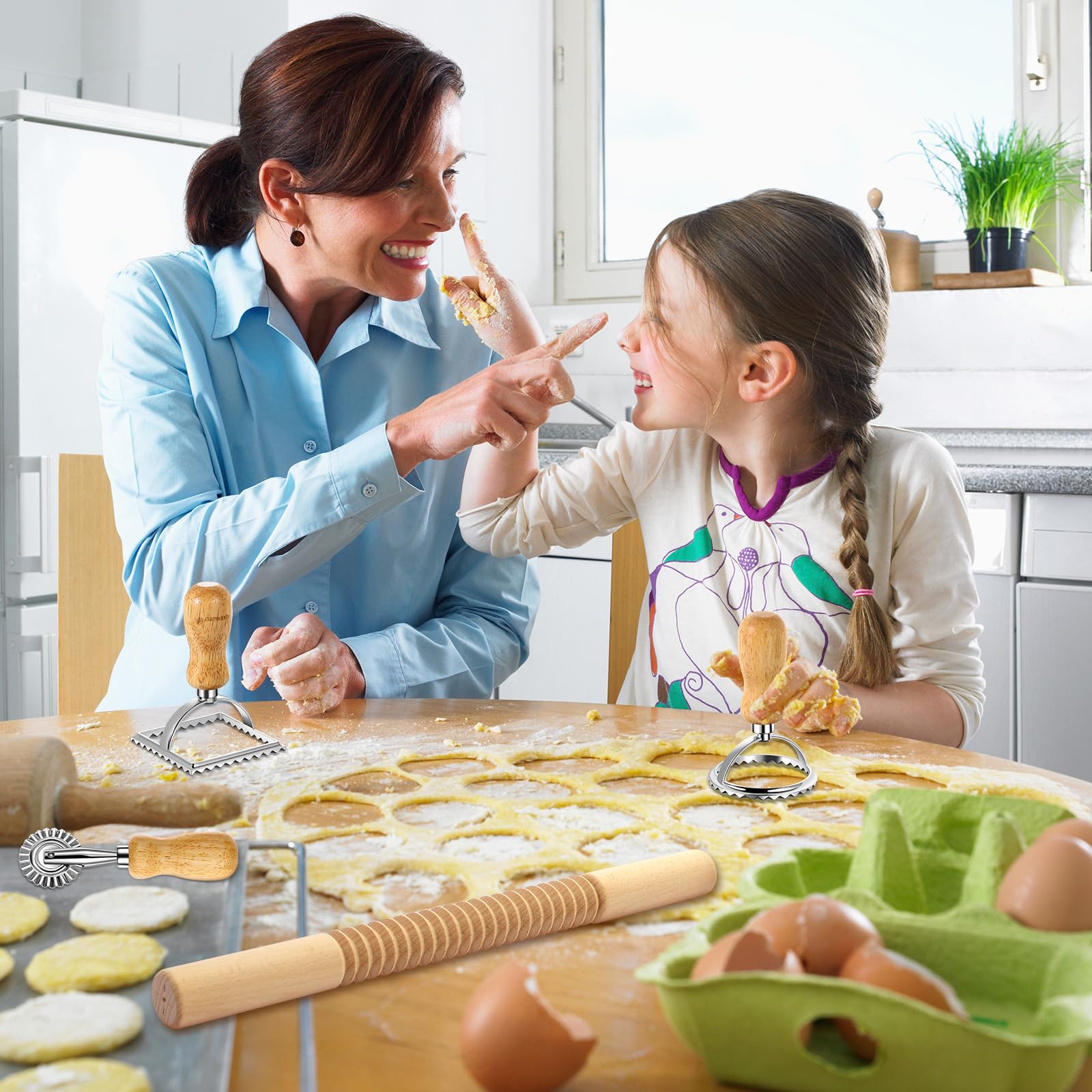 9PCS Pasta Maker Kit - Includes Drying Rack, Gnocchi Board, Cutter, Ravioli Stamps & Rolling Pin - Perfect for Homemade Pasta, Ravioli & Italian Cooking - Great Gift for Pasta Lovers & Home Chefs