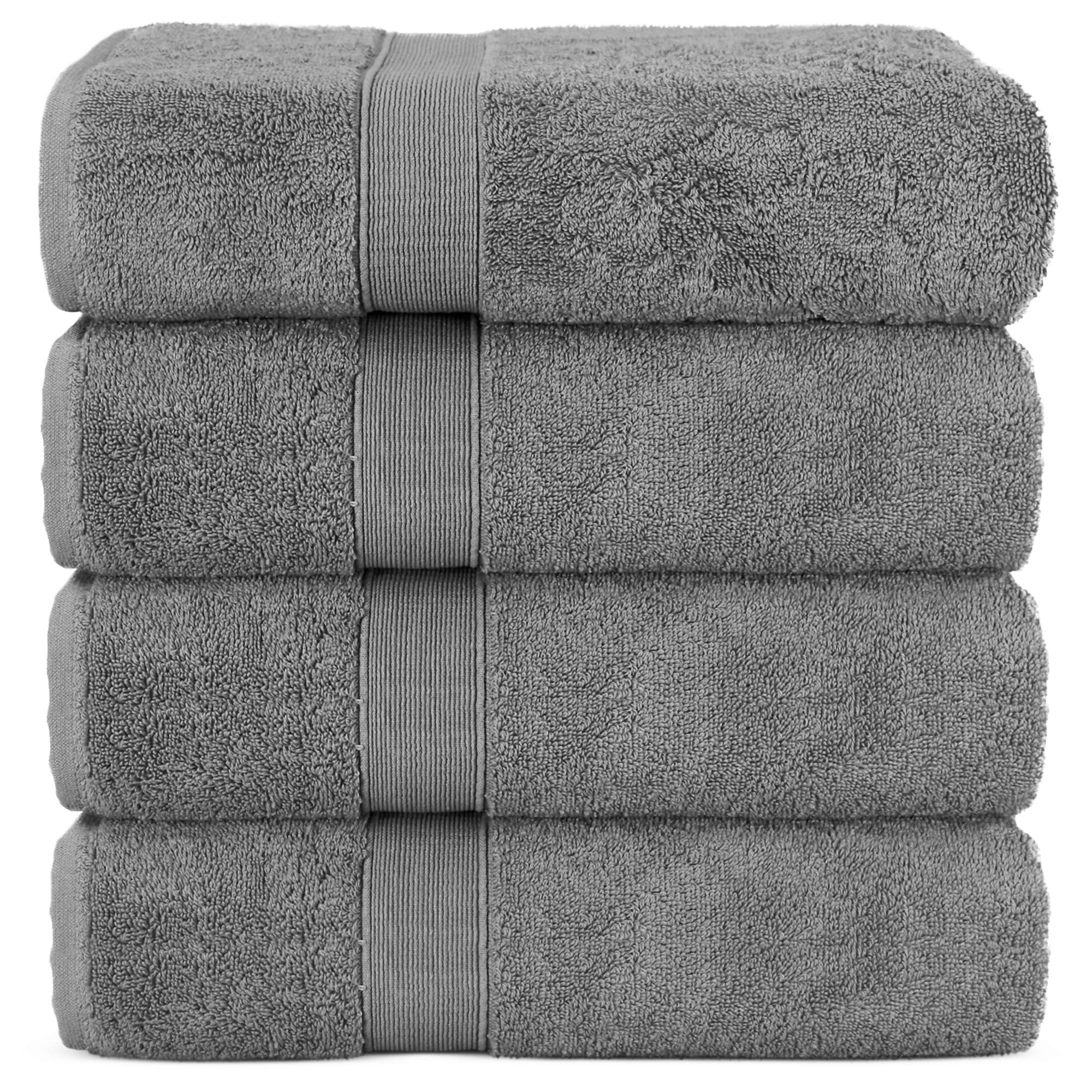 Premium Chakir Turkish Linens 100% Long-Staple Turkish Cotton Bath Towel Set (4-Piece, Gray) - Ultra Soft & Absorbent for Spa, Bathroom & Luxury Home Use