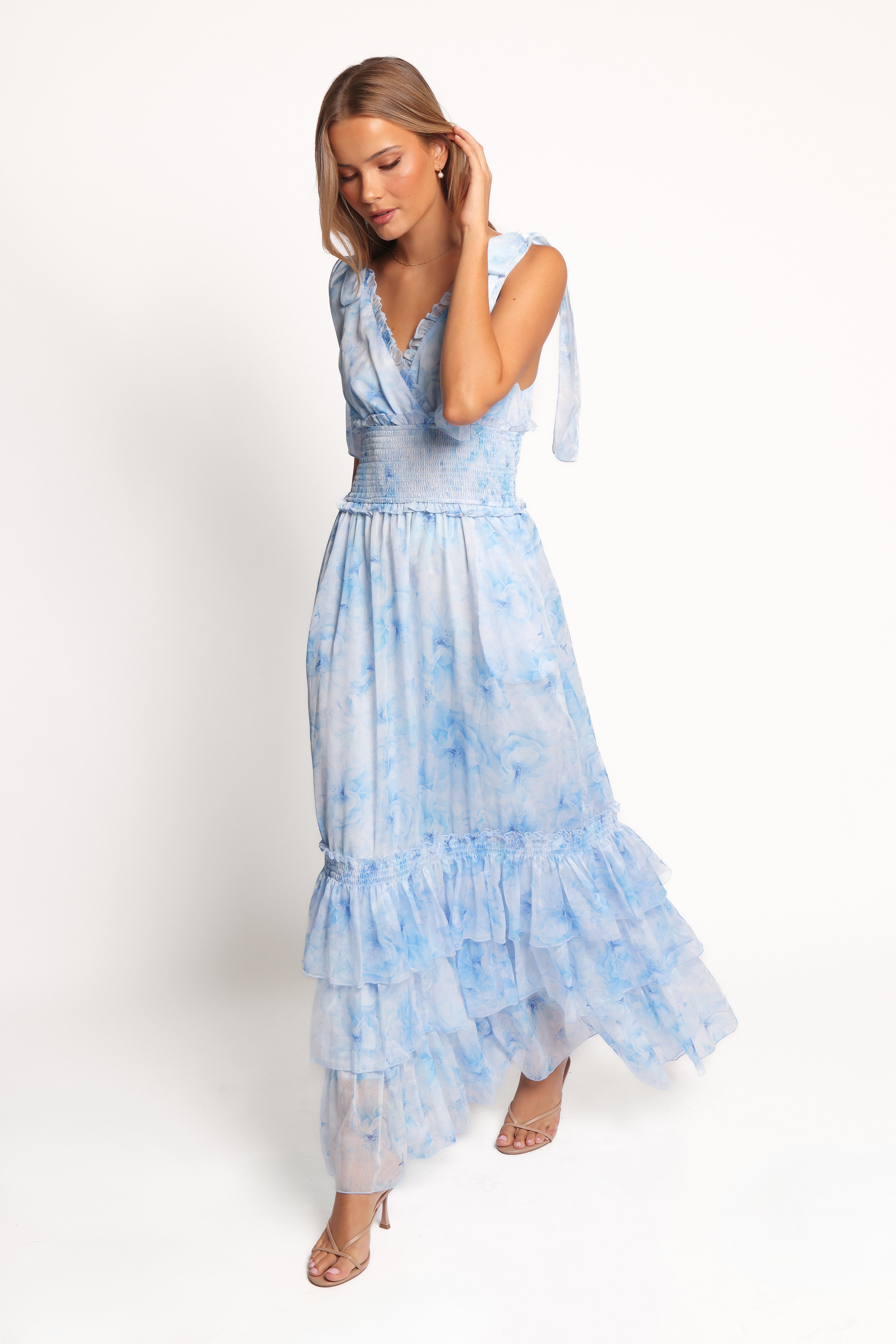Fionna Women's Maxi Dress - Blue Floral Print Long Summer Dress for Beach, Vacation & Casual Wear