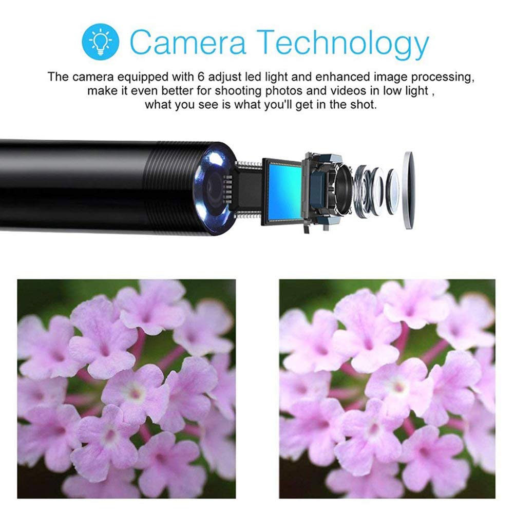 3 in 1 HD Waterproof Endoscope Inspection Camera with 6 Adjustable LED Lights - 1M Flexible Borescope Snake Pipe for Android Devices - Perfect for Drain Inspection, HVAC Maintenance & Automotive Repair