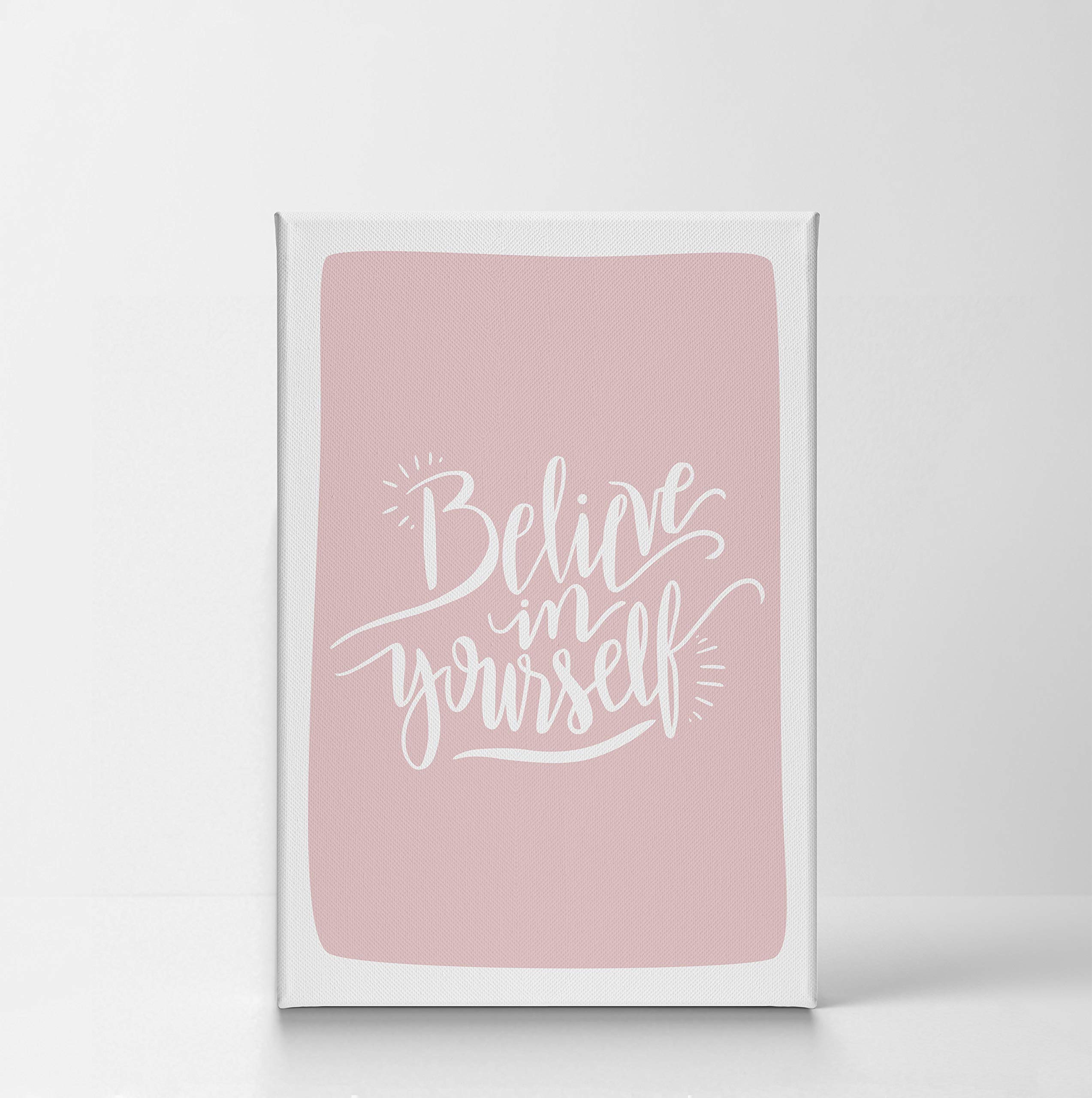 Believe in Yourself Inspirational Wall Art - Pink Lettering Canvas Print for Kids Room, Nursery & Baby Room Decor - Ready to Hang 28x19 Inch - Made in USA | Perfect for Bedrooms, Playrooms & Motivational Gifts