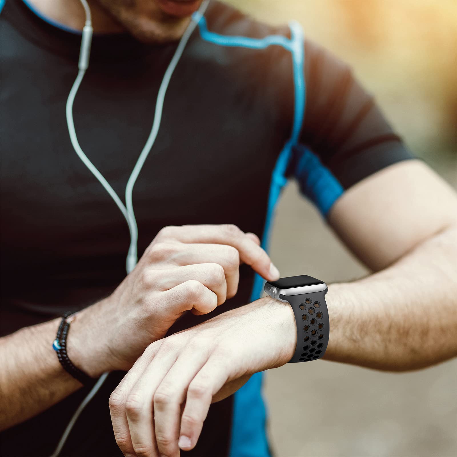 Lerobo Stretchy Nylon Solo Loop Sport Band for Apple Watch Series 8/7/6/5/4/3/2/1/SE - Adjustable Soft Breathable Watch Strap for Women & Men (45mm/44mm/42mm) - Perfect for Running, Workouts & Daily Wear
