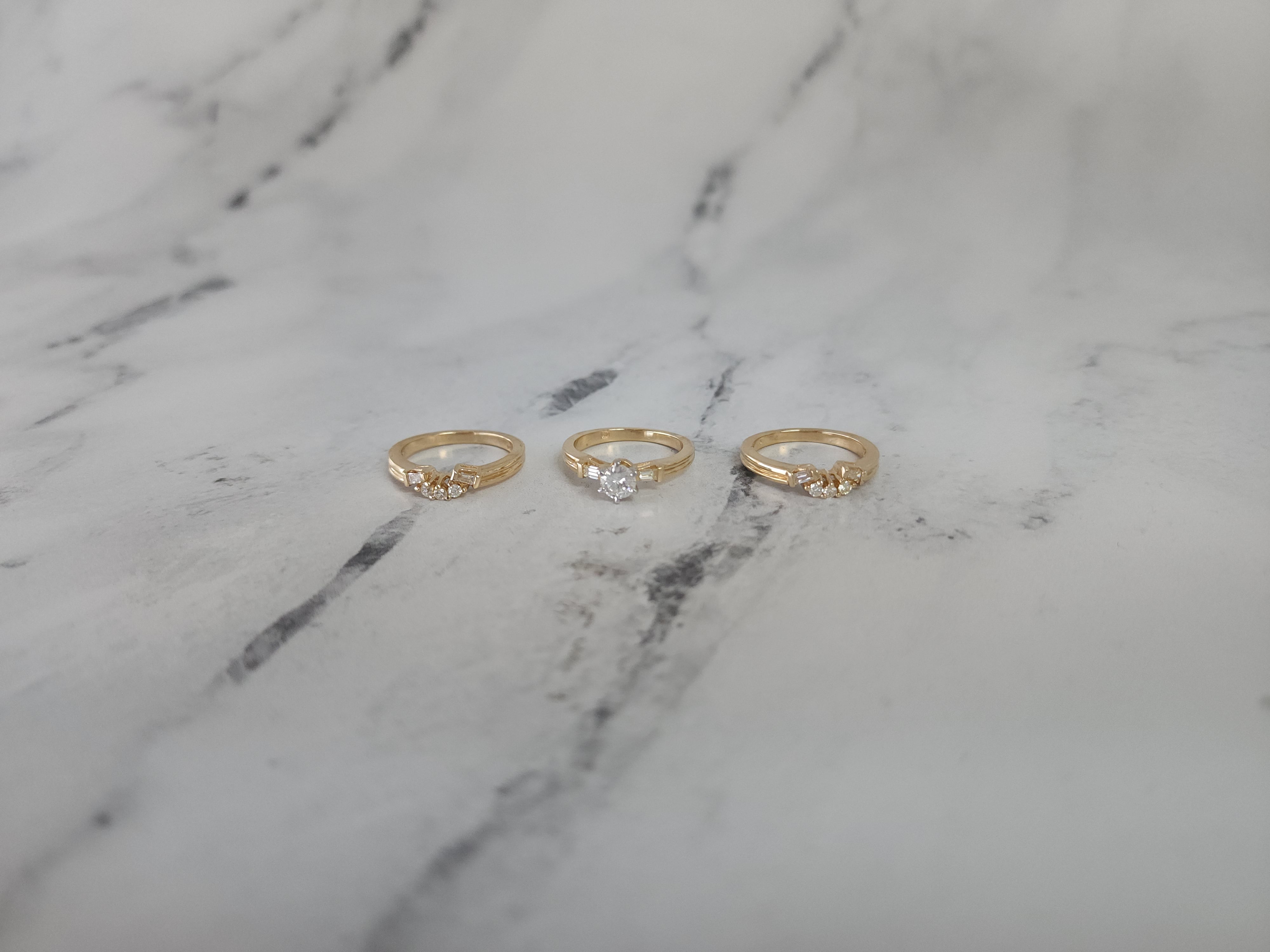 Exquisite Three Ring Set with Diamond & Baguette Accents – Perfect for Engagement, Wedding & Anniversary Gifts