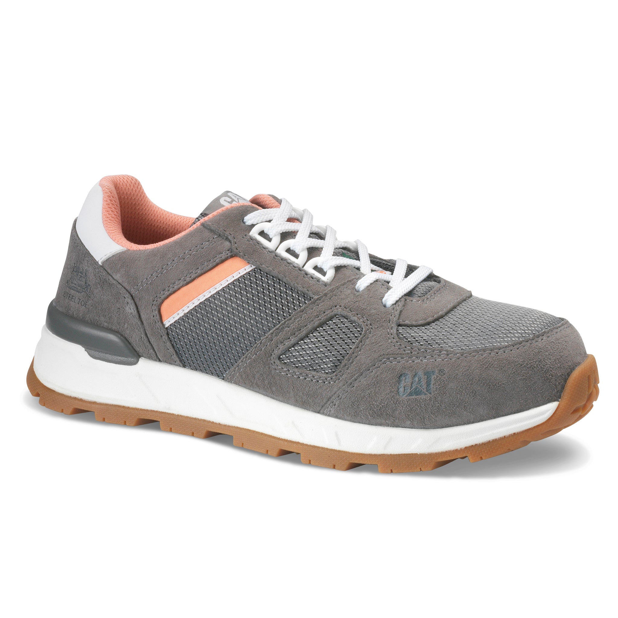 CAT Woodward Women's Steel Toe Work Sneakers - Leather Grey Safety Shoes for Construction, Warehouse & Industrial Work