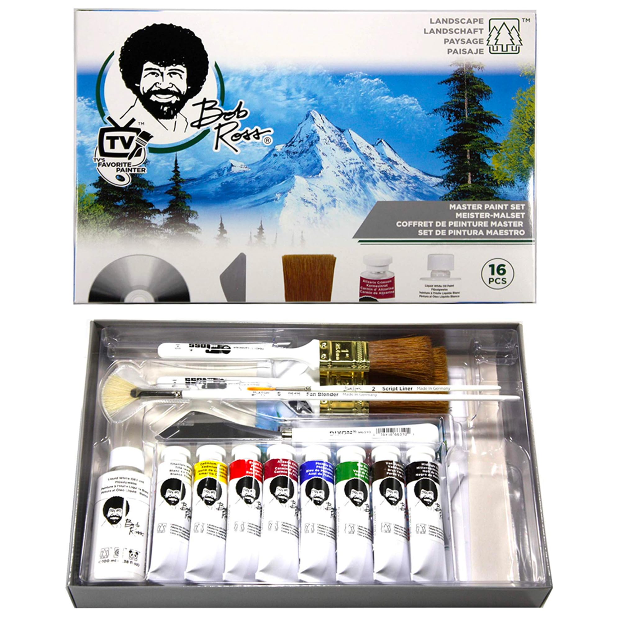 Bob Ross Oil Painting Set - 6 Colors, Easel & Brushes for Artists | Home & Studio Use
