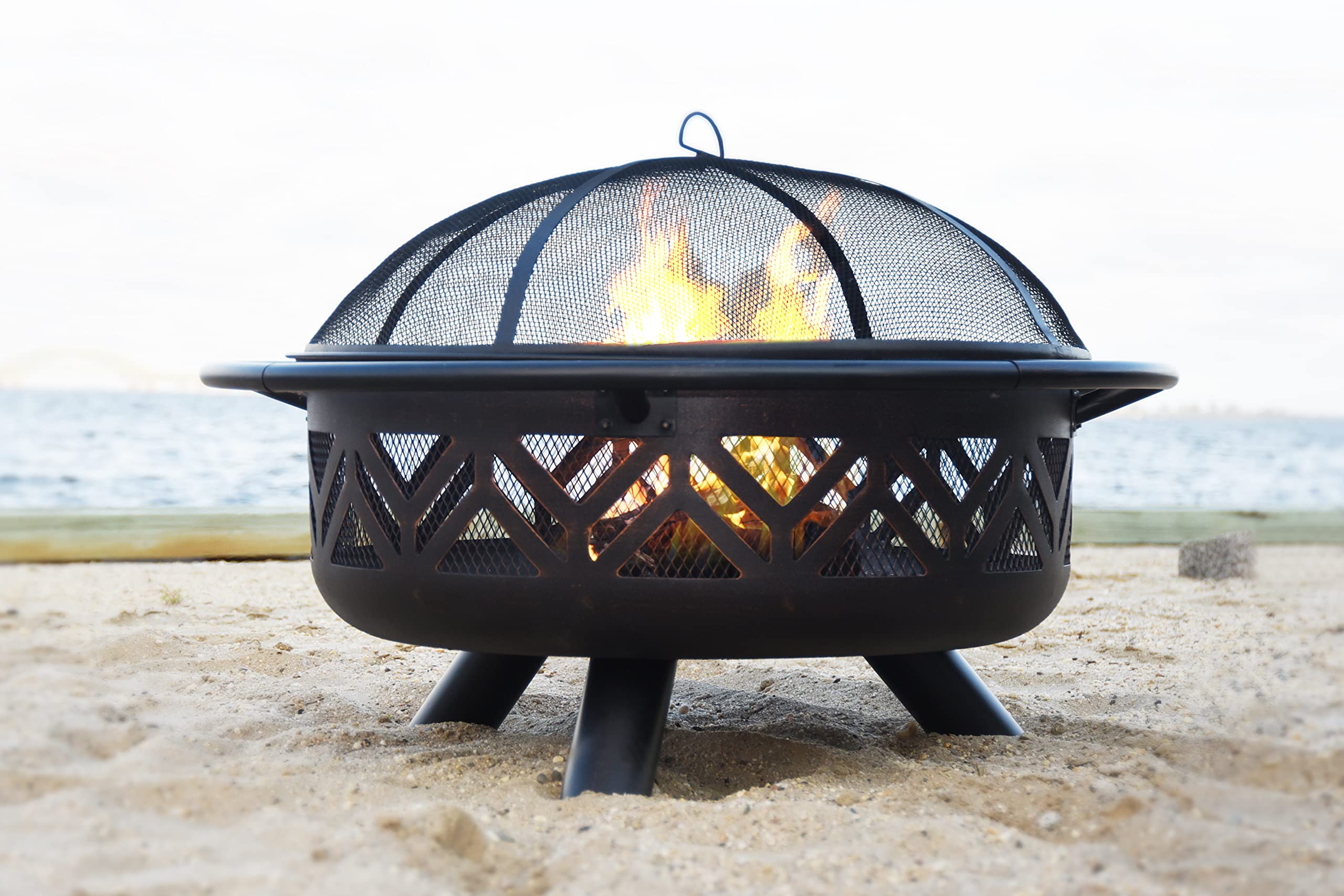 Uniflame WAD1009SP Oil Rubbed Bronze Outdoor Fire Bowl - Geometric Design Fire Pit for Patio, Backyard & Camping - Perfect for Gatherings & Relaxation
