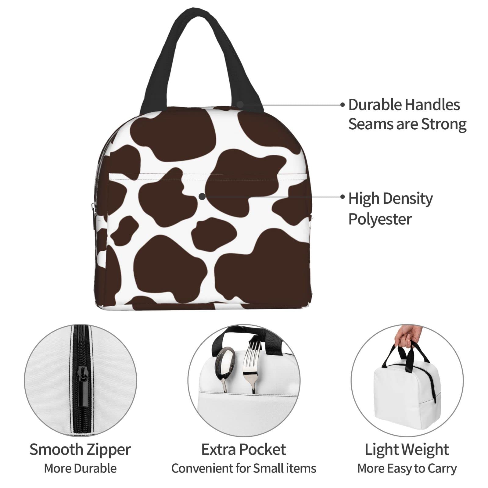 Insulated Cow Print Brown Lunch Bag - Reusable & Portable Meal Container for Men & Women - Perfect for Work, Travel, Picnic & Outdoor Activities