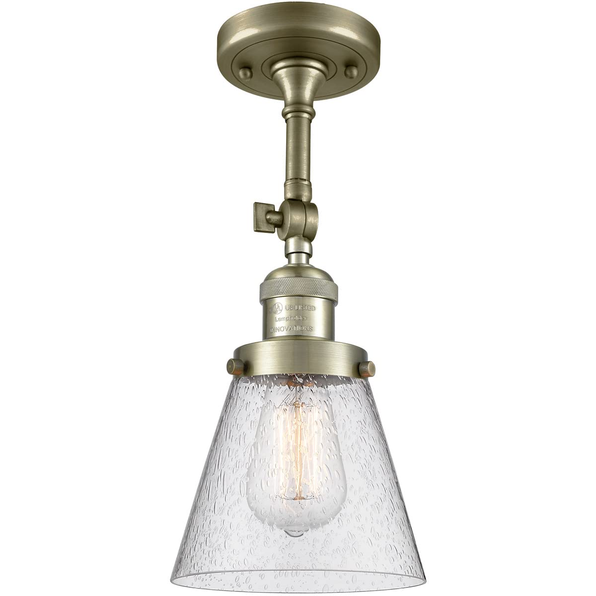 Innovations 201F-AB-G64-LED Semi-Flush Mount Ceiling Light Fixture - Antique Brass Finish, Energy Efficient LED Lighting for Bedroom, Living Room & Hallway