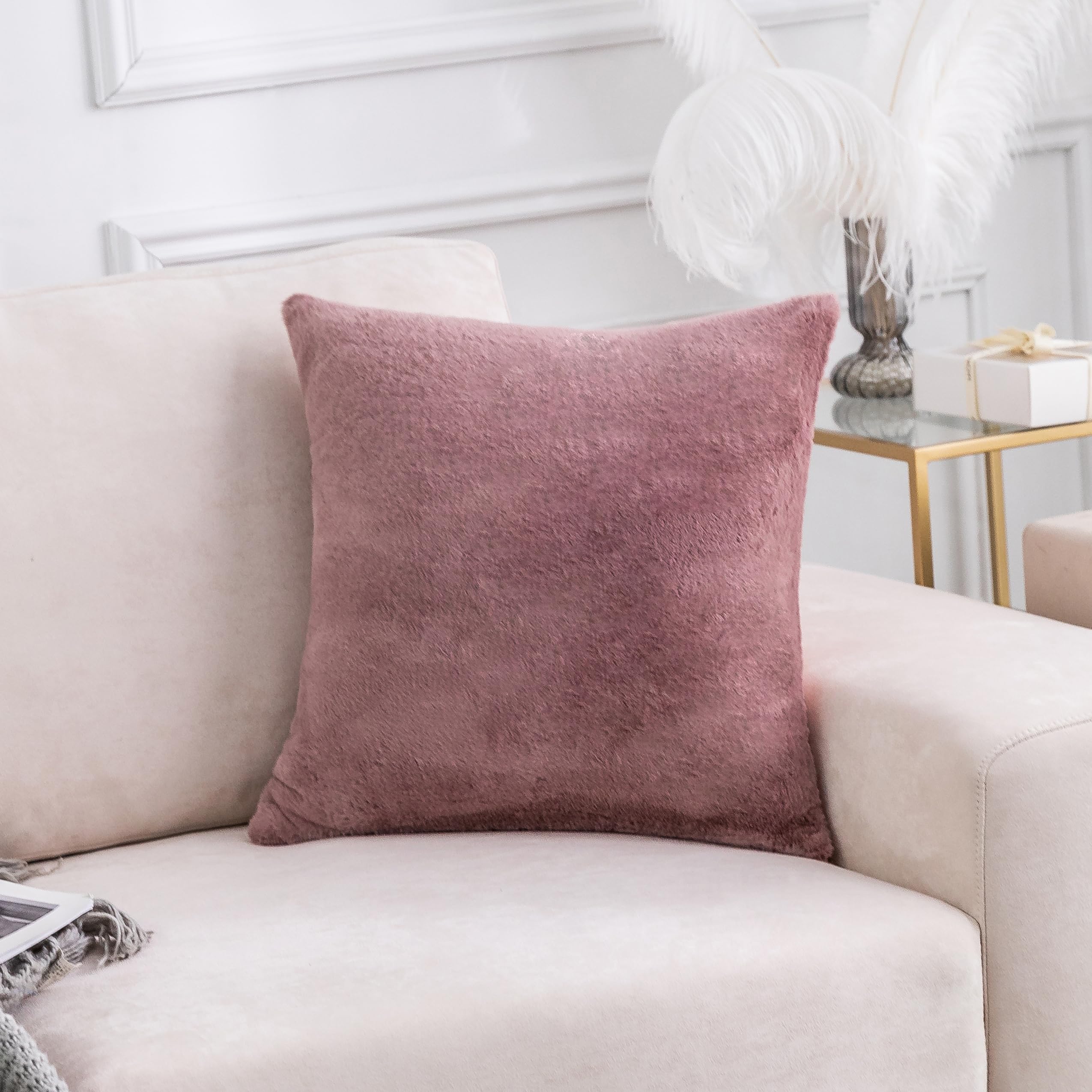 Premium 26x26 Inch Faux Fur Throw Pillow Cover - Soft Dusty Pink Euro Sham for Couch, Sofa & Bedroom Decor - 66x66cm Luxury Cushion Case - Perfect for Living Room, Nursery & Cozy Home Styling