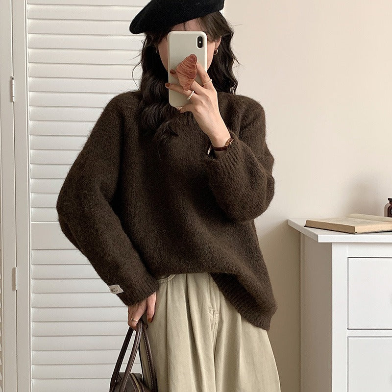 Soft Furry Loose Pullover Sweater for Women - Cozy Round Neck Long Sleeve Knitted Top for Fall & Winter | Perfect for Casual Outfits, Office Wear and Holiday Gatherings