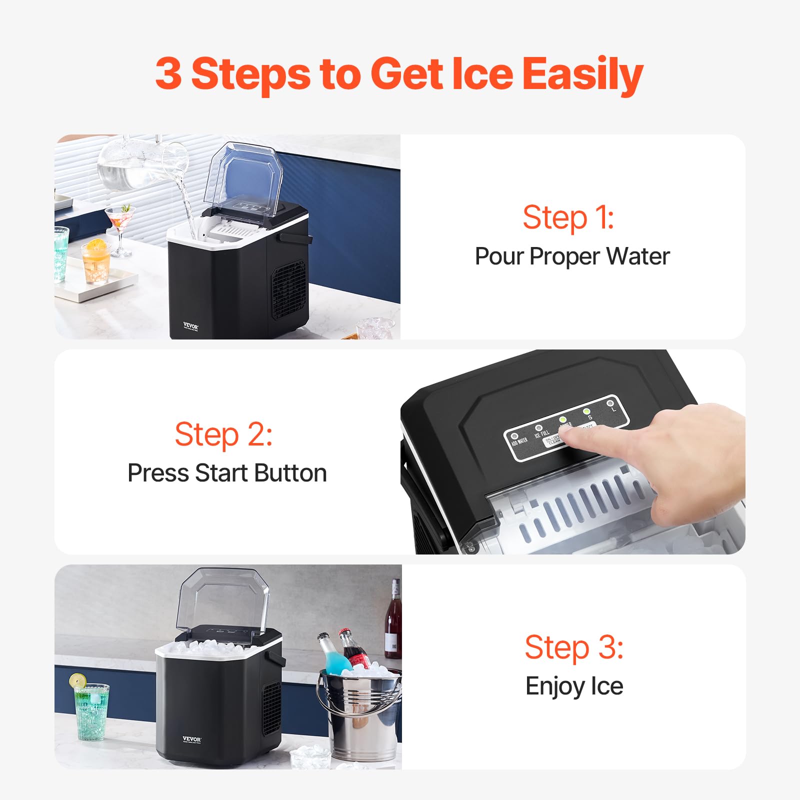 VEVOR Countertop Ice Maker Machine - 9 Cubes in 6 Minutes, 26lbs Daily, Self-Cleaning Portable Ice Machine with Scoop & Basket for Home, Kitchen, Office, Bar - Perfect for Cocktails, Beverages & Party Drinks