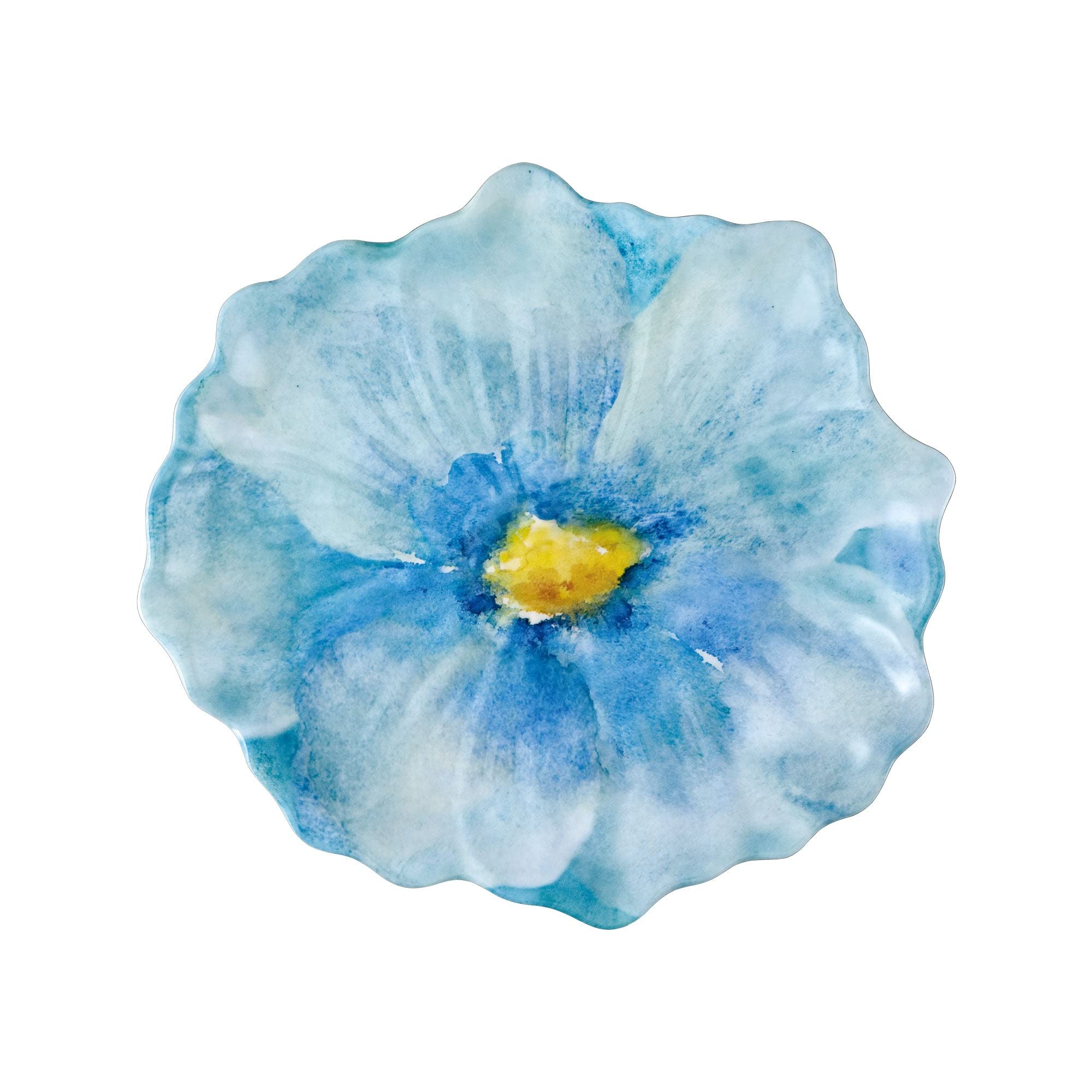 UPware Sky Blue Floral Melamine Dessert Plates - Floral-Shaped Small Serving Plates for Appetizers, Snacks, Side Dishes - 7.5 x 7 Inch Set of 4 - Perfect for Parties, Picnics, and Tea Time