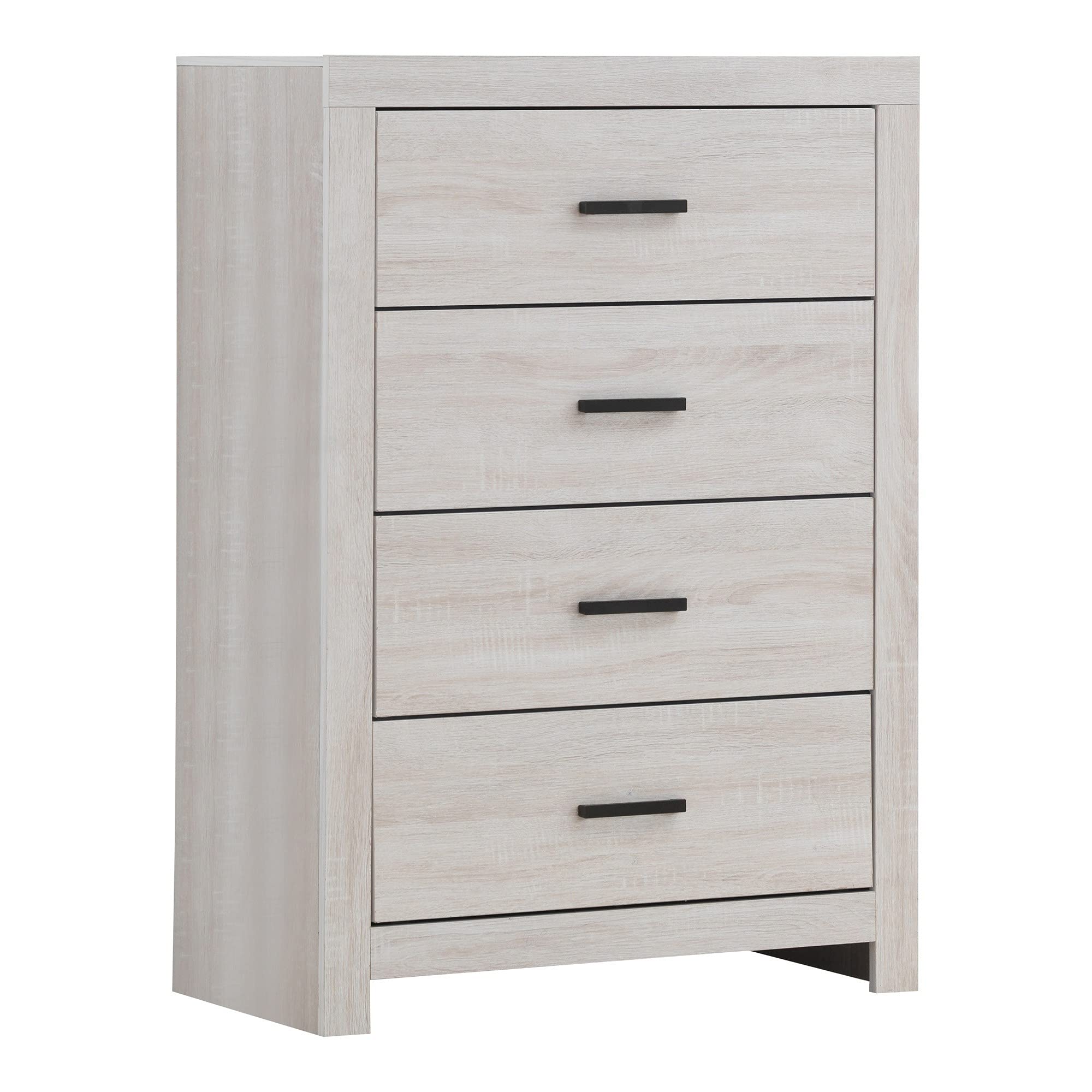 Benjara 5-Drawer White Storage Chest with Metal Bar Pulls - Perfect for Bedroom, Living Room & Office Organization