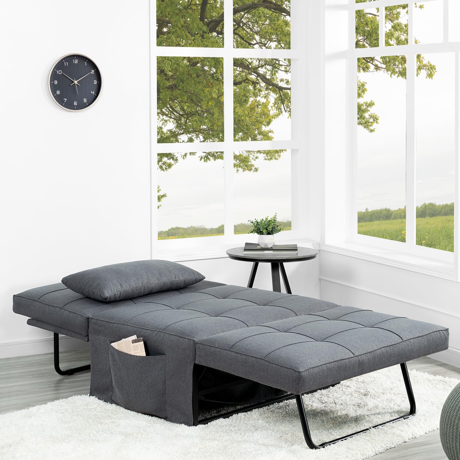 4-in-1 Convertible Sleeper Chair Bed with Adjustable Backrest - Breathable Linen Ottoman Sofa Bed for Living Room, Guest Room & Small Spaces - Modern Multi-Functional Furniture (Gray) - Perfect for Lounging, Napping & Overnight Guests