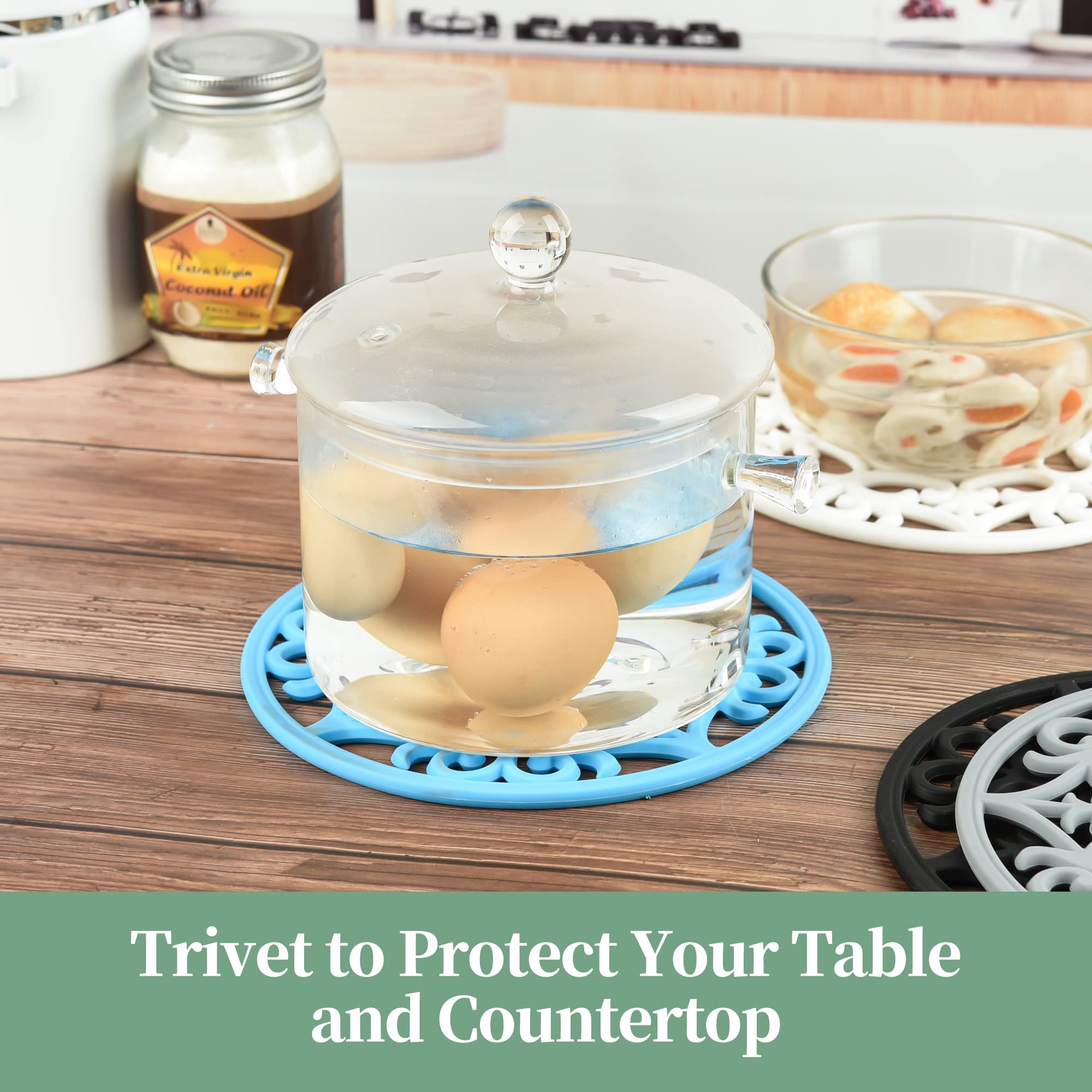 Heat Resistant Silicone Trivet Set - 6 Gray Hot Pads for Kitchen & Dining