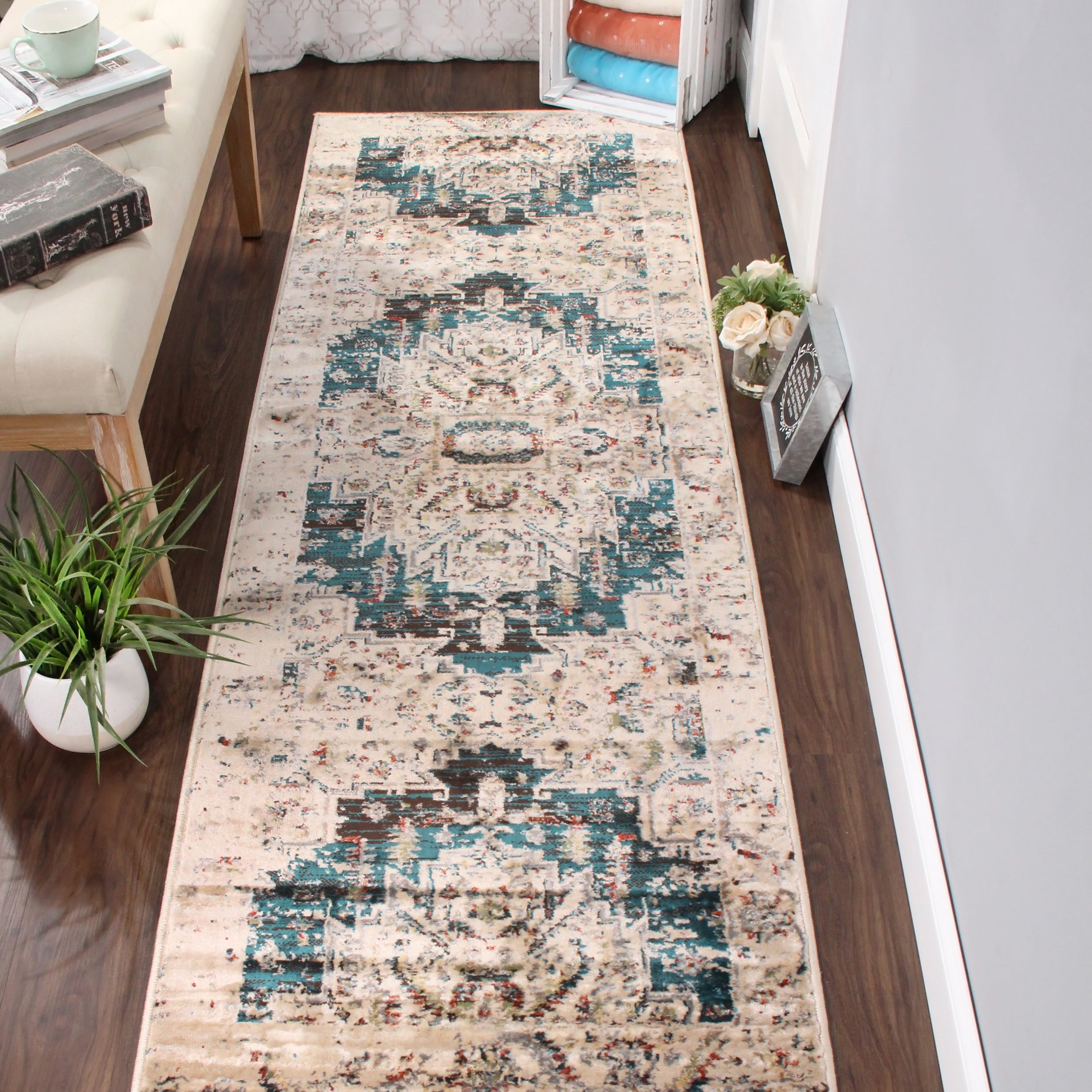 Marquis Modern Farmhouse Medallion Indoor Area Rug - Non-Slip Living Room Carpet for Home Decor, Bedroom & Office | Soft & Durable Floor Mat