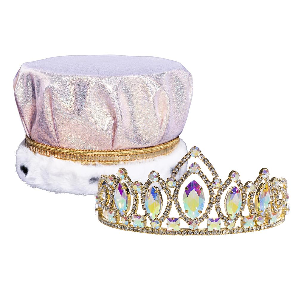 Royal Crown and Tiara Set for King & Queen - White & Gold Glitter Prom, Homecoming, School Dance Costume | Perfect for Weddings, Pageants, Halloween & Royal Themed Parties