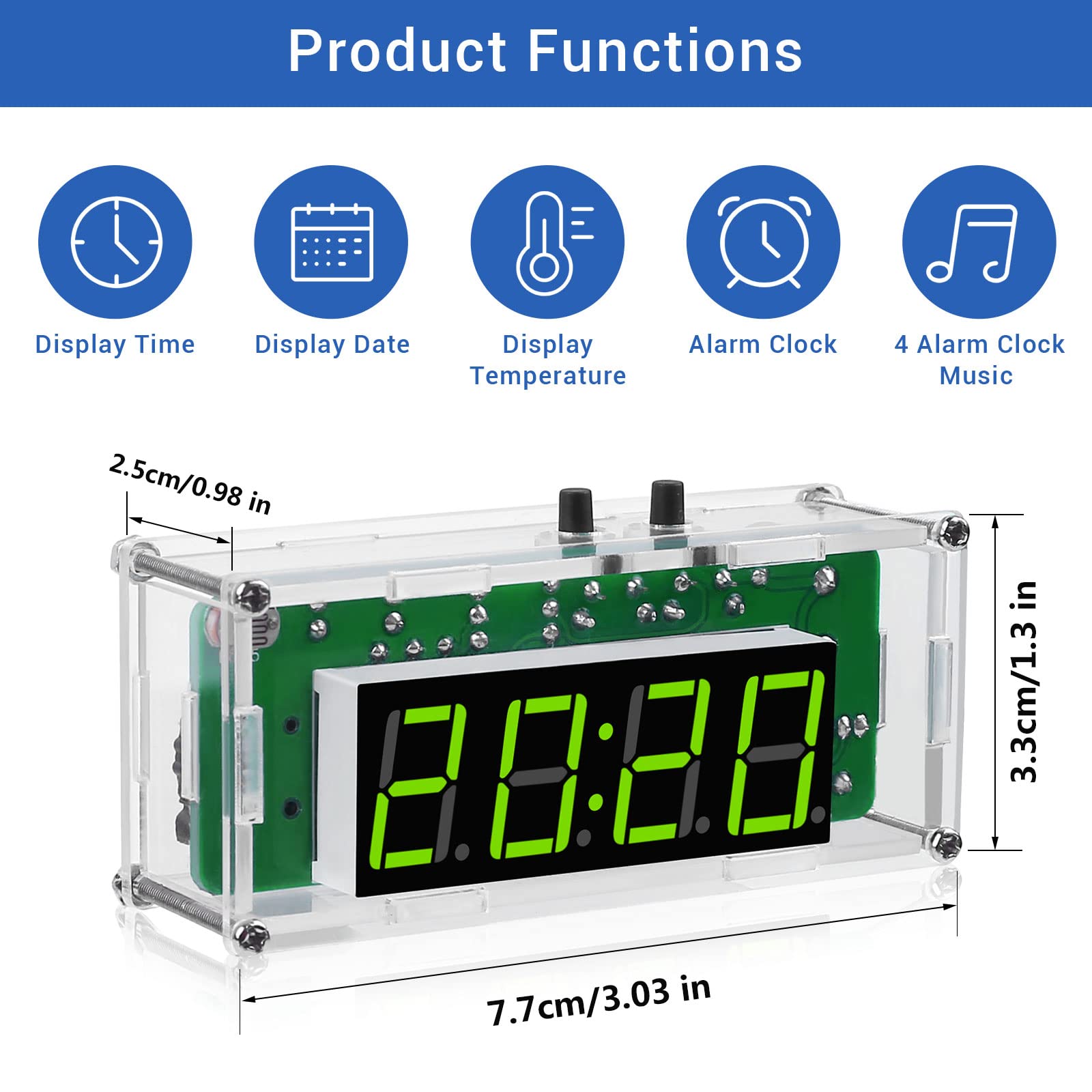 MiOYOOW TJ-56-428 4-Digit Digital DIY Clock Kit with Acrylic Shell - Soldering Practice Kit for Students & Electronics Hobbyists - Learn Electronics with DIY Alarm Clock Project - Perfect for STEM Education & Home Workshop Projects