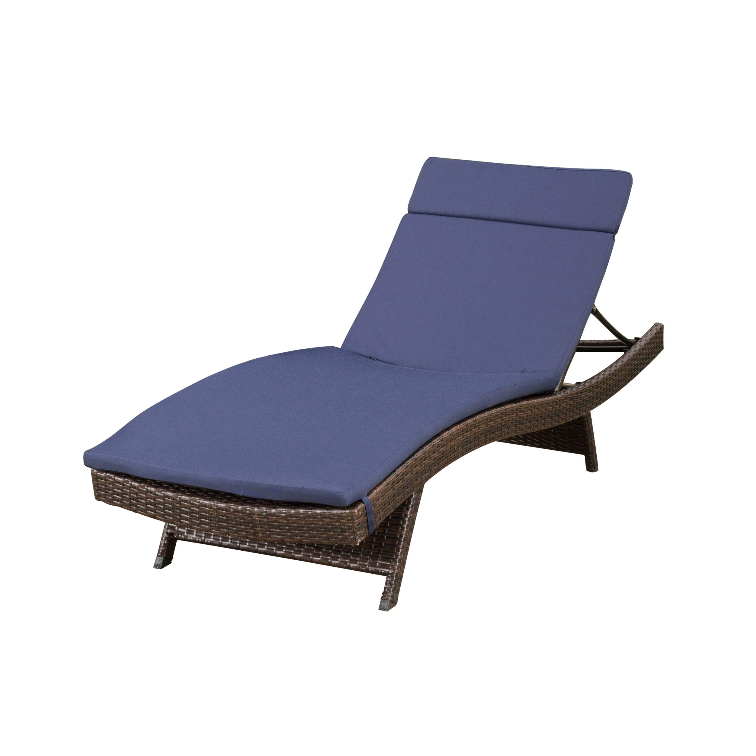 Christopher Knight Home Lakeport Outdoor Wicker Adjustable Chaise Lounge - Brown/Navy - Patio, Poolside & Garden Relaxation Chair for Backyard & Deck