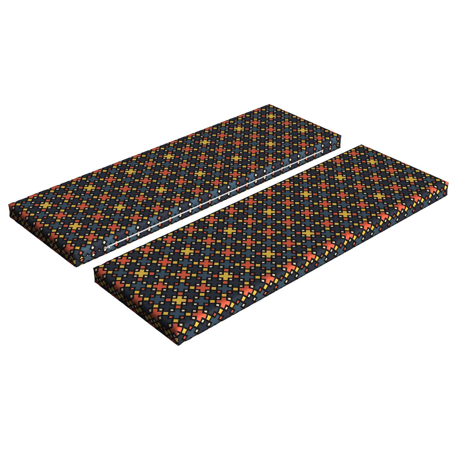 Ambesonne Abstract Bench Cushion Set of 2 - Geometric Trippy Forms in Vibrant Colors, Standard Size Foam Seat Pads with Decorative Covers - Perfect for Outdoor Patio Furniture, Indoor Window Seats, and Bohemian Home Decor