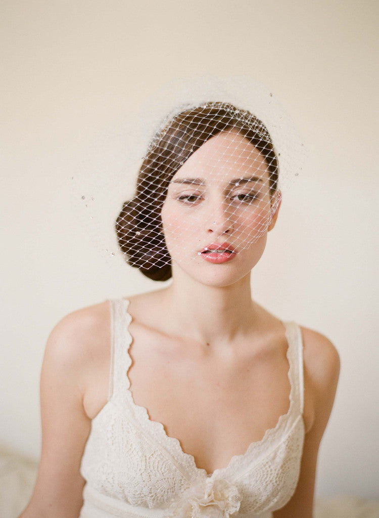 Elegant Full Birdcage Veil with Rhinestones - Style #211 | Perfect for Weddings, Prom & Vintage Fashion