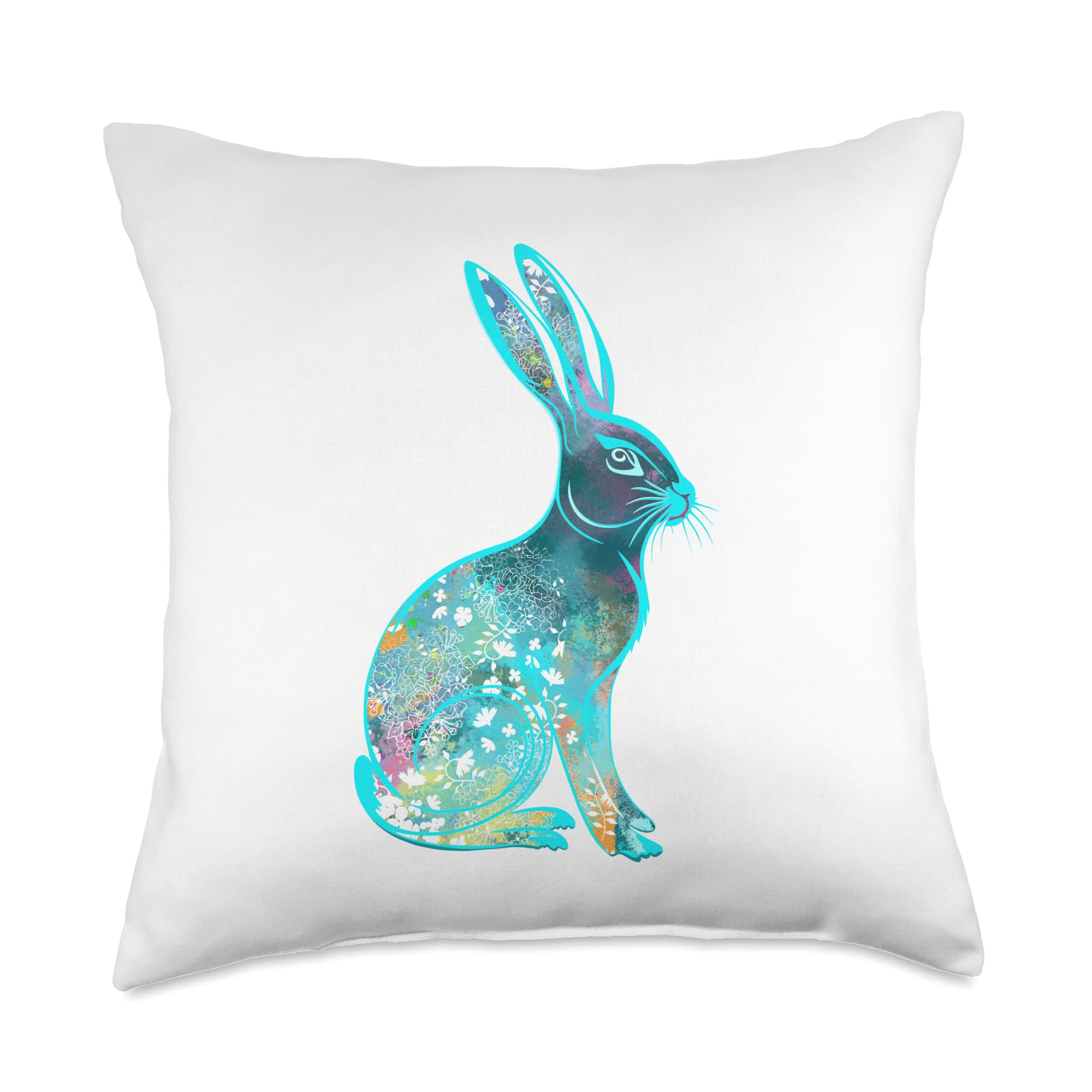Easter Bunny with Spring Flowers Watercolor Style Throw Pillow - Perfect for Easter Decor, Spring Home Decor, and Cozy Living Room Accents
