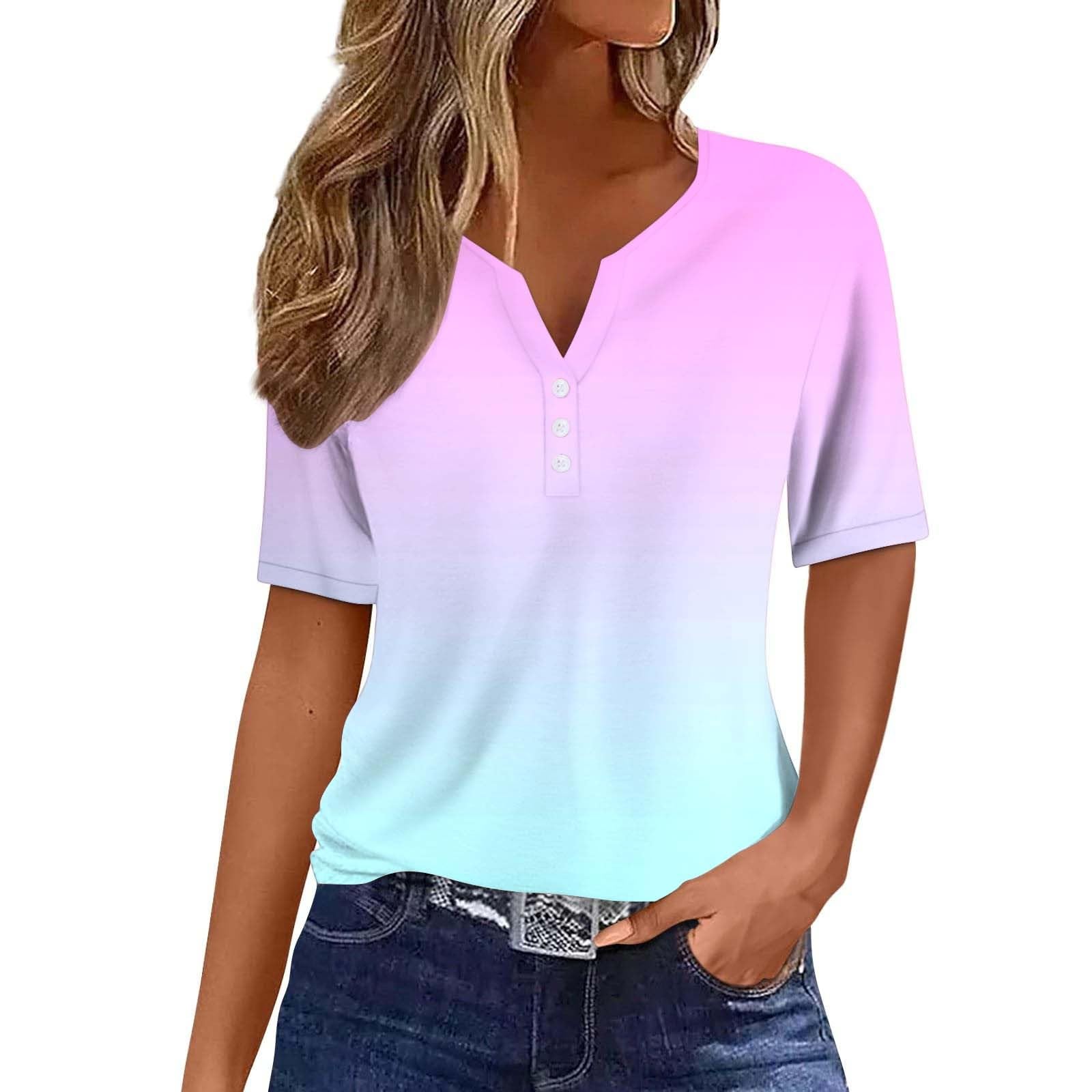 2024 Women's Summer V-Neck Boho Short Sleeve T-Shirts - Casual Loose Comfortable Vacation Tunic Tops for Beach, Travel & Everyday Wear