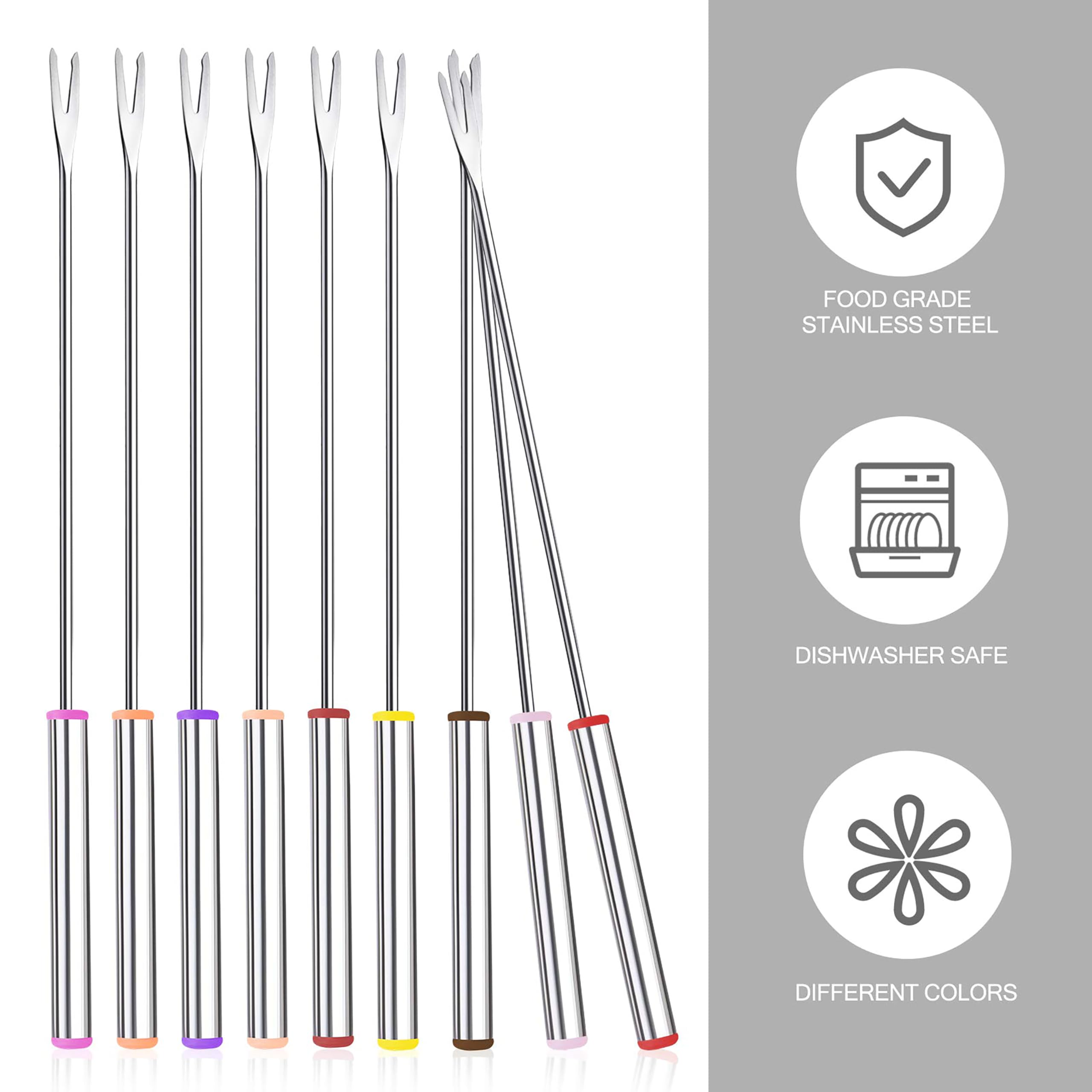 15-Piece 9.6 Inch Stainless Steel Fondue Forks Set with Heat-Resistant Handles - Perfect for Chocolate, Cheese, Marshmallows, Meat Roasting & Dessert Parties