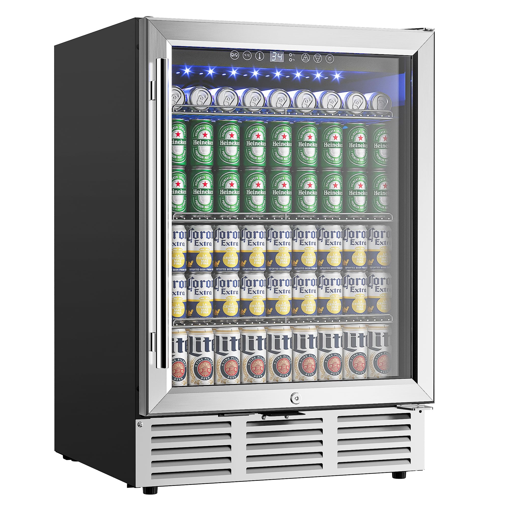 EUHOMY 24 Inch Built-In Beverage Refrigerator - 180 Can Capacity Glass Door Cooler for Beer, Soda, Wine & Water - Perfect for Kitchen, Bar, Office or Man Cave - Energy Efficient Under Counter Drink Fridge for Home & Commercial Use