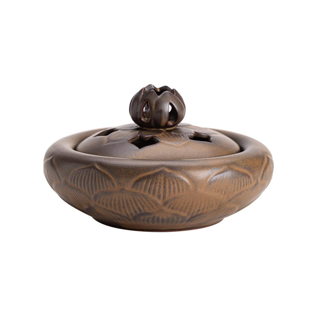 Antique Ceramic Incense Burner Holder - Lotus Plate Sandalwood Censer for Home, Office & Meditation | Zen Aromatherapy Decor for Teahouse, Yoga & Relaxation Spaces
