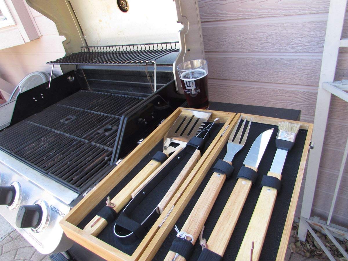 Custom BBQ Grilling Set with 5 Stainless Steel Tools - Personalized Laser Engraved Names & Designs - Perfect Gift for Grill Masters - Ideal for Backyard BBQs, Tailgating & Outdoor Cooking Parties