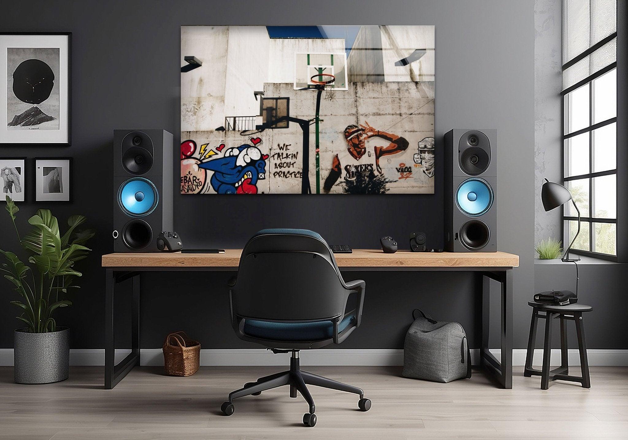 Banksy Graffiti Art Glass Wall Decor - Modern Urban Home & Office Artwork for Living Room, Bedroom or Office Space