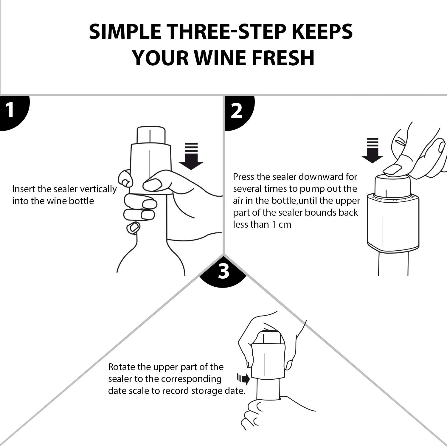 Wine Vacuum Sealer No. 3 | ABS Vacuum Wine Bottle Stoppers for Wine Preservation | Black (7717-W401-032) | Perfect for Red Wine, White Wine & Champagne Storage