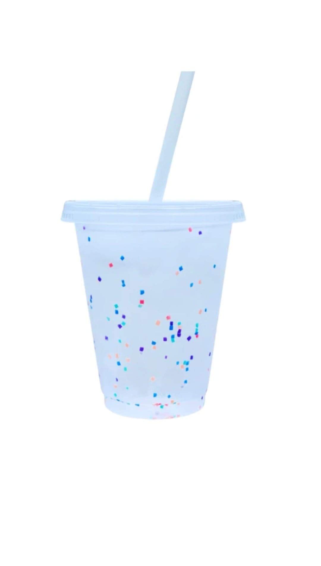 16oz Color Changing Confetti Cups with Clear Straws - Fun Party Cups for Birthday, Wedding & Summer Drinks - Reusable Plastic Tumblers for Iced Coffee, Smoothies & Cocktails