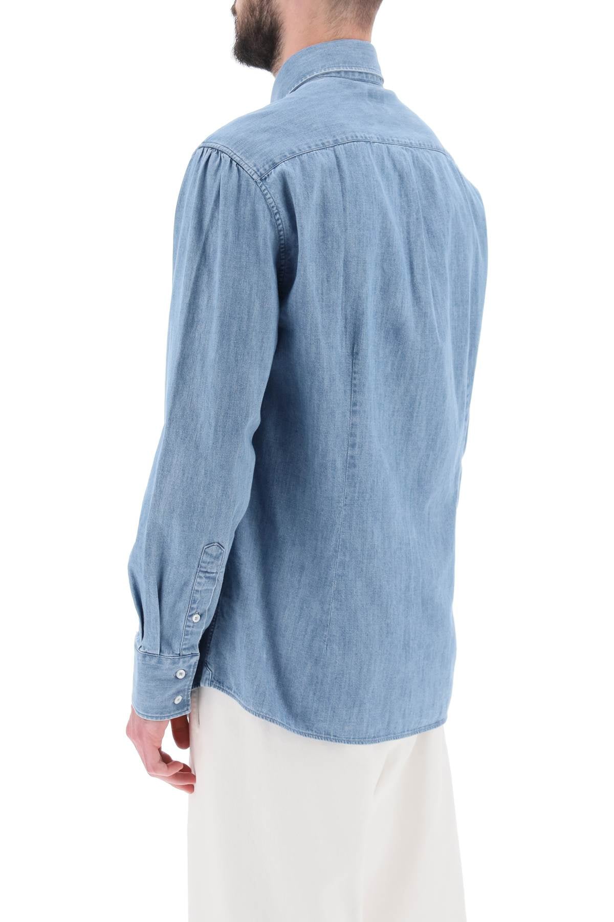 Brunello Cucinelli Light Wash Denim Shirt for Men - Premium Casual Wear for Office & Weekend Outings