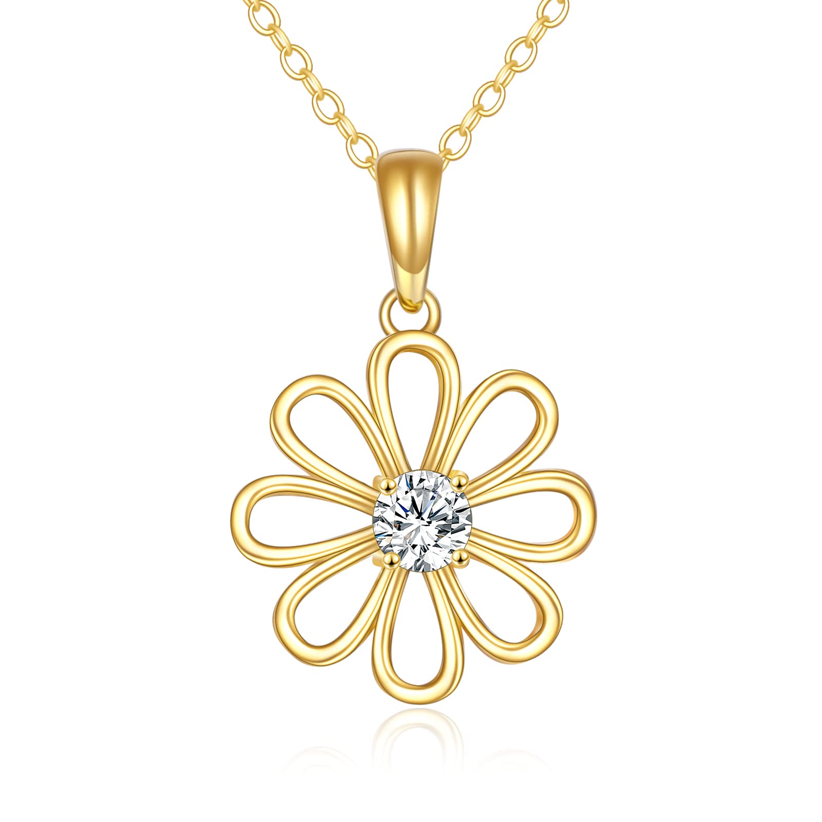 14K Yellow Gold Daisy Pendant Necklace for Women - Elegant Fine Gold Jewelry Birthday Gift for Her, Perfect for Anniversaries, Valentine's Day & Special Occasions