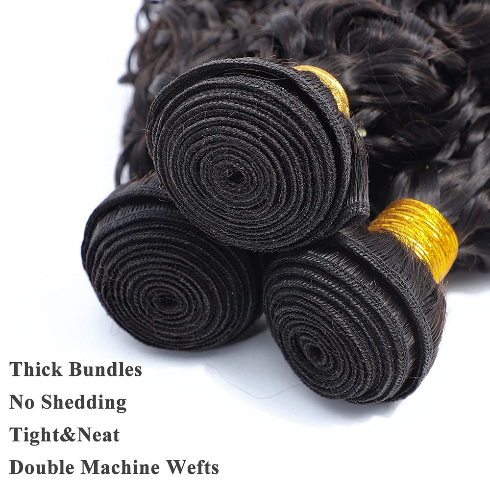 100% Unprocessed Brazilian Virgin Remy Human Hair Bundles - Water Wave 4 Bundles (18 20 22 24 Inch) | Natural Black Color Hair Extensions for Black Women | Perfect for Protective Styles, Weaves & Everyday Glam